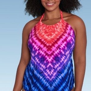 Aqua Green high neck XL tie dye tankini swim top
